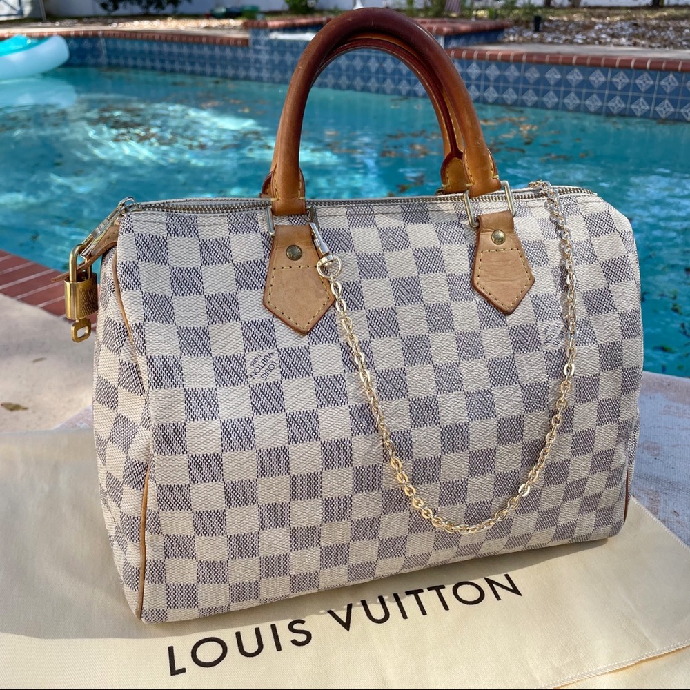 Louis Vuitton White and Brown Checkered Tote - Picture 14 of 15